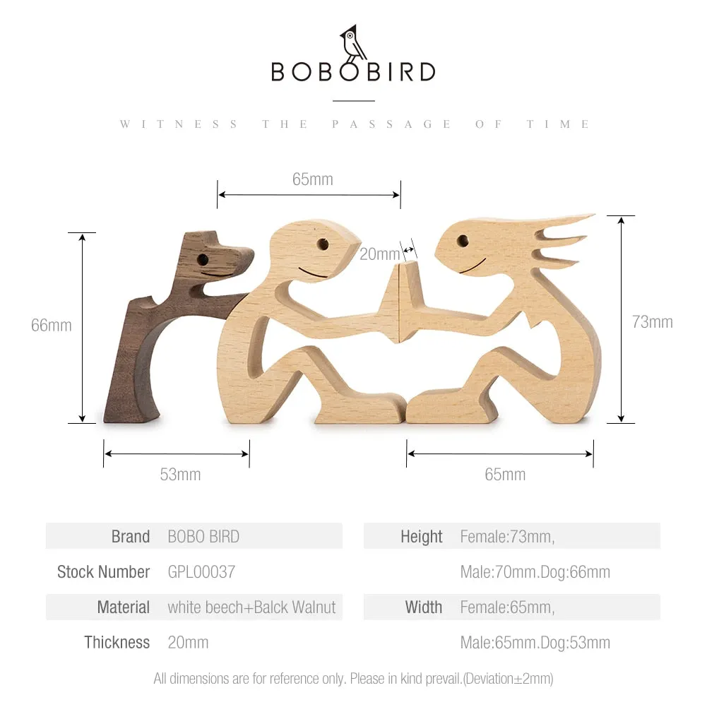 Puppy Family Wood Dog Carving Ornament Christmas Decoration Home Decor Figurine Desktop Table Sculptures For Dog Pet Lover Gifts