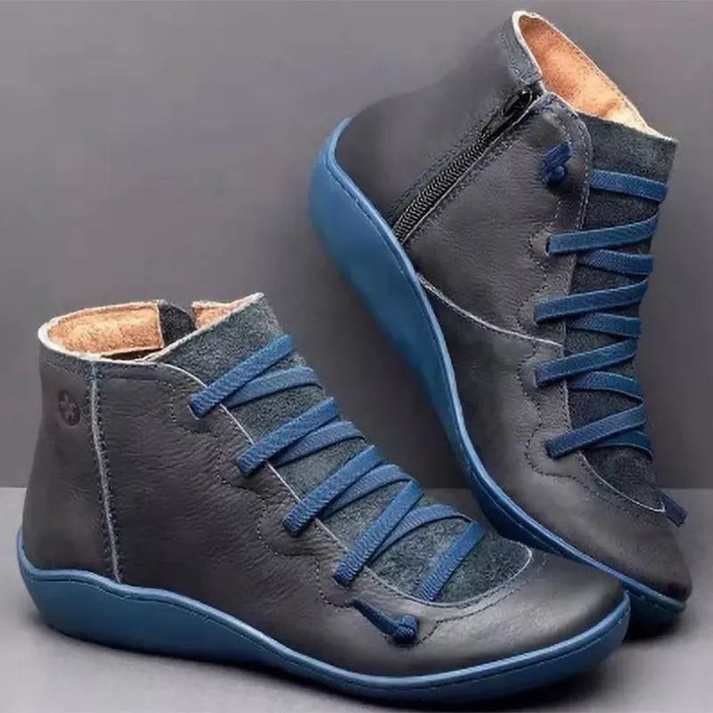 Yyvonne Women's Shoes Round Head Casual Women's Leather Boots Side Zipper Martin Boots