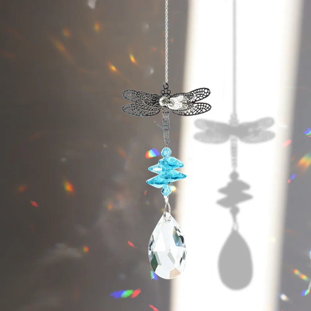 Dragonfly Window Hanging Crystal Garland Suncatcher Pendant (Light Blue)