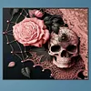Skull Pink Roses-Full Round Diamond Painting 50*60CM