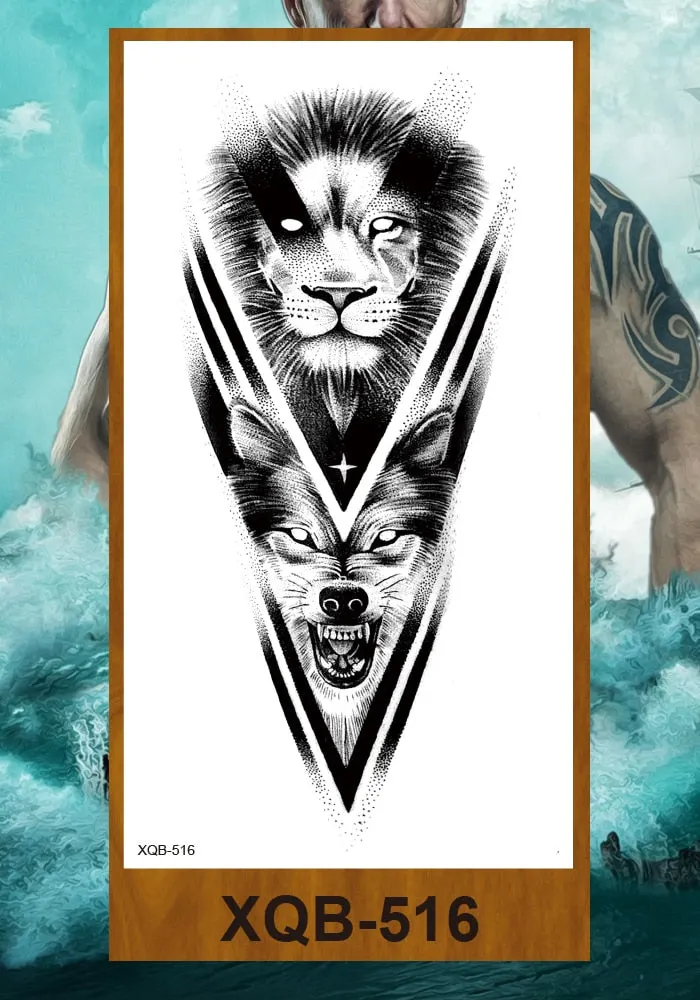 Temporary Tattoo Stickers Men Women Adult Girl Chest Flower Arm Leg Fake Tatoo Semi Permanent Tiger Wolf Beauty & Beast Body Art