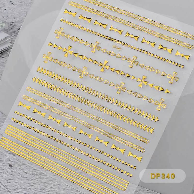Nail Stickers Embossed 3D Elegant Golden Chain Zipper Designs Water Nail Decals Decoration Tips For Beauty Salons-Nail Inspo