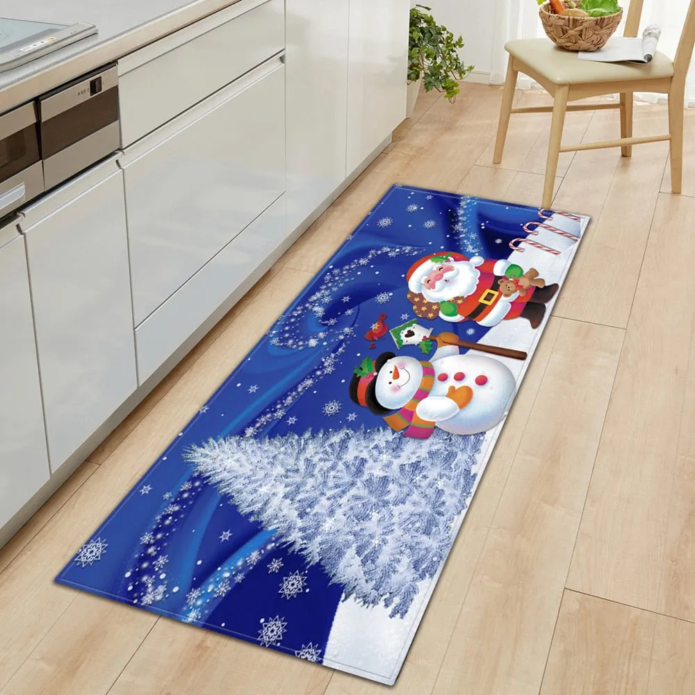 Christmas Kitchen Mat Rectangle Entrance Doormat Bedroom Home Floor Decoration Living Room Carpet Hallway Bathroom Anti-slip Rug