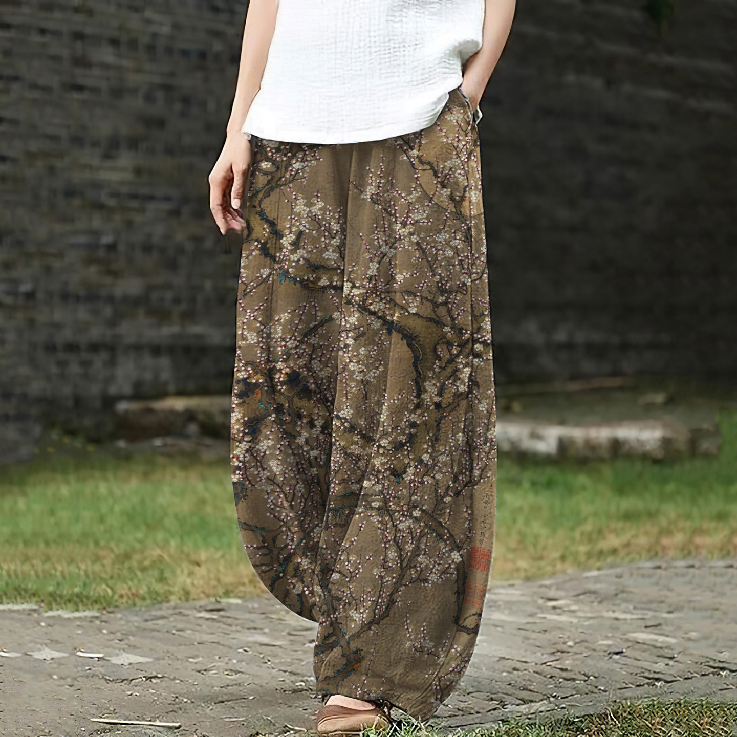 Women's Floral Art Loose Casual Pants artswardrobe