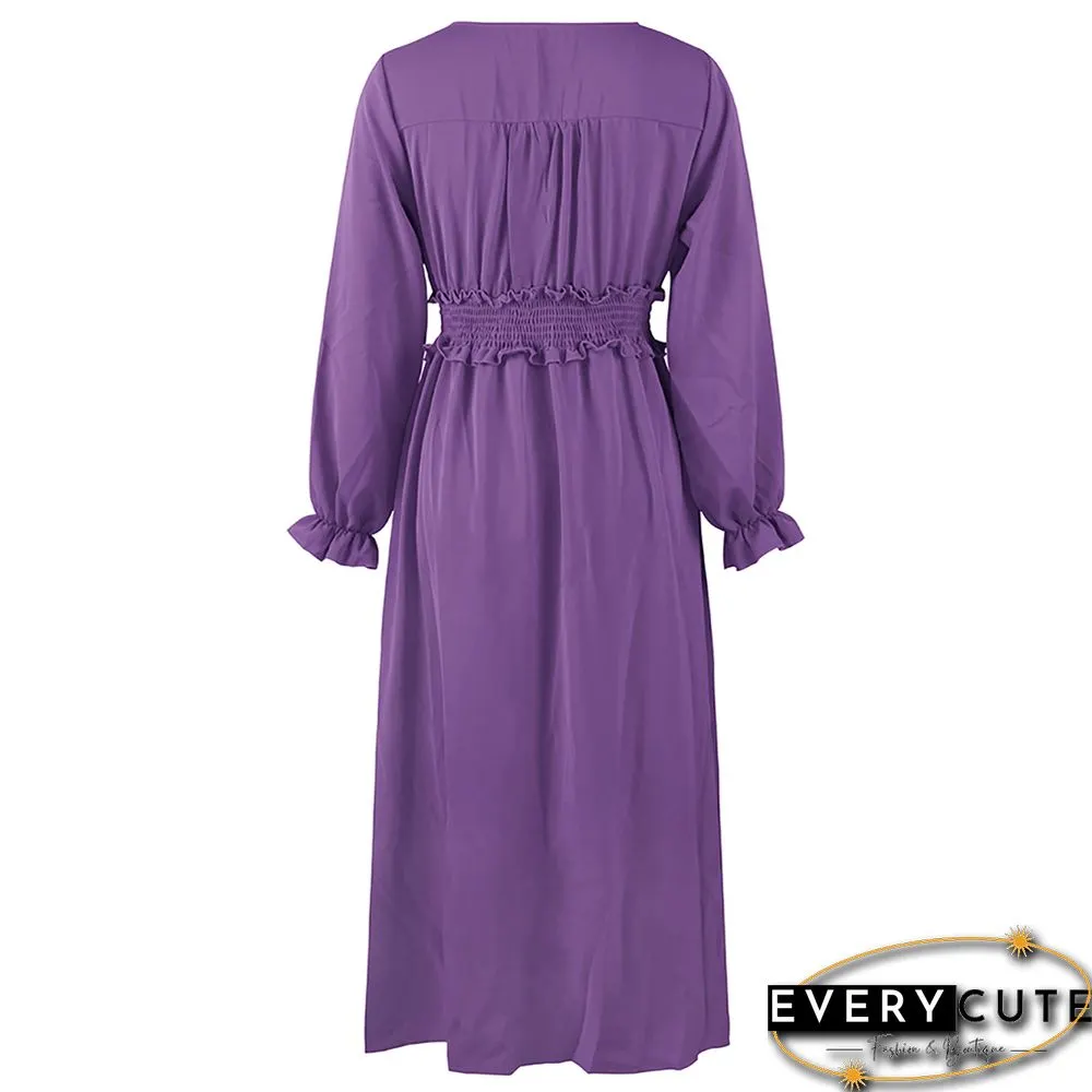 Purple Solid Smocked Waist Swing Maxi Dress