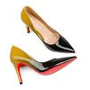 Women's 90mm Middle Heels Pointy Toe Red Bottom Pumps Gradient Color Patent