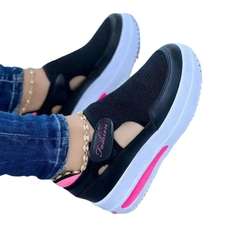 Platform Sneakers Women 2022 Summer New Breathable Mesh Velcro Wedge Casual Sport Shoes Size 43 Non slip Woman Vulcanize Shoes