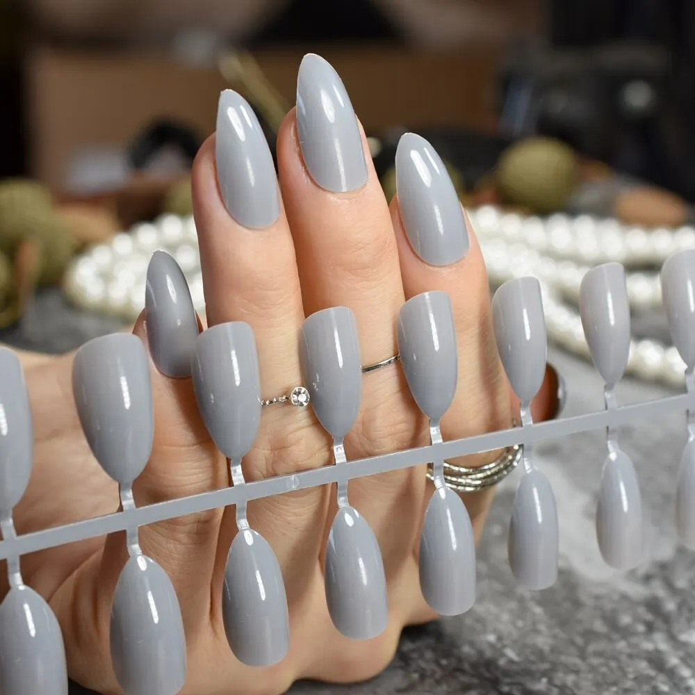 True Color Fashion Fake Nails Jujube Dark Red Stiletto Press On Nails DIY Manicure Tips Full Wrap Many colors 24pcs/kit-Nail Inspo