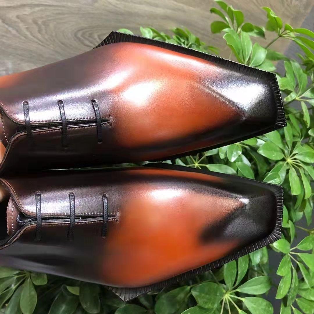 Men's Shoes Leather Oxford Shoes Flat Bottom Lace Brogue Hand Carved Office Wedding Leather Shoes