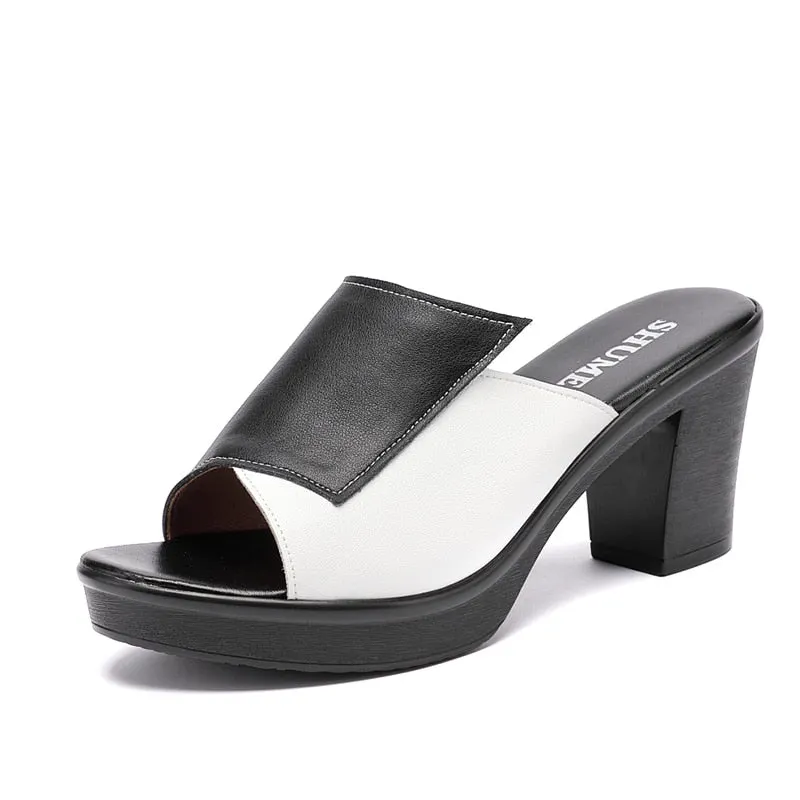 GKTINOO Women Slipper's 2022 Ladies Summer Slippers Genuine Leather Shoes Women High Heels Fashion Summer Shoes