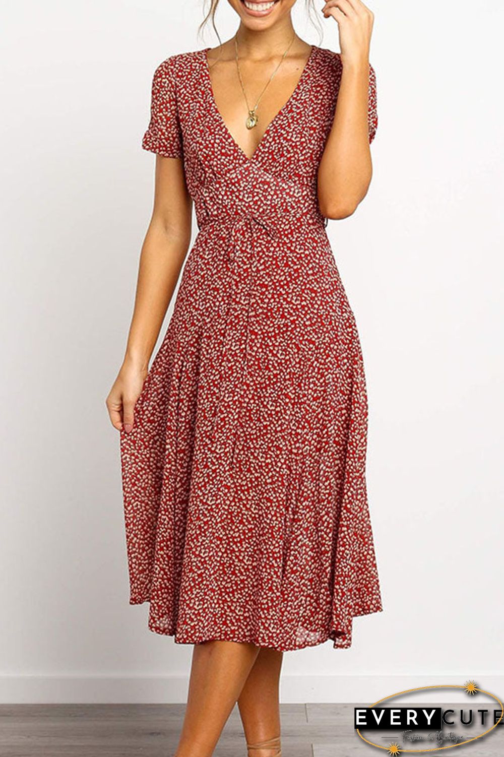 Fashion Sweet Split Joint V Neck A Line Dresses