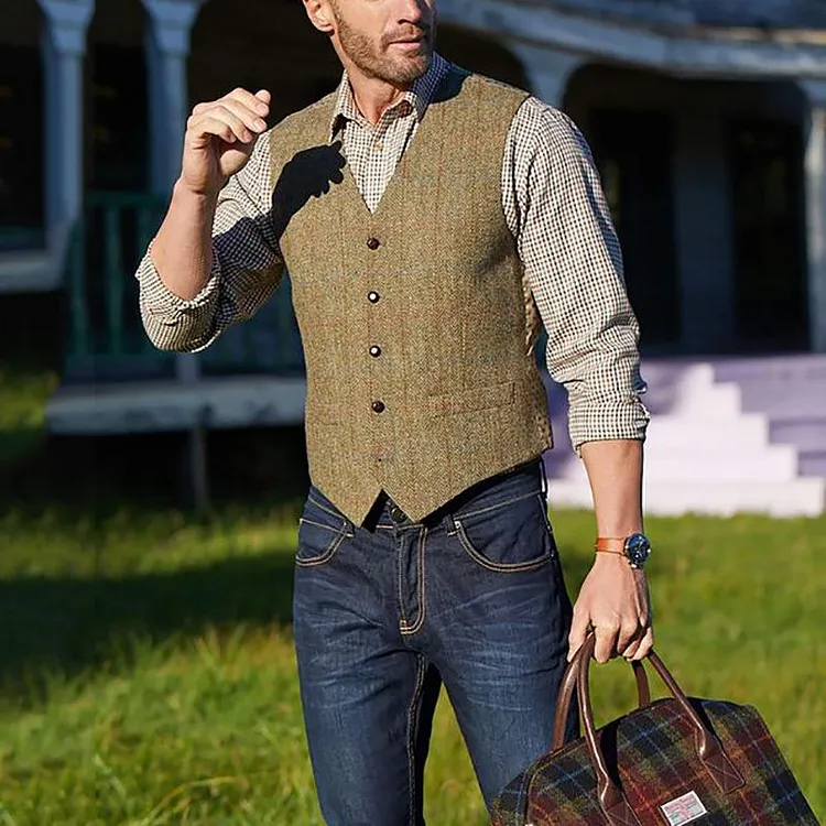 Tuxedo Vests Men Suit Vest Winter Casual V-neck Single Breasted Vest Coat