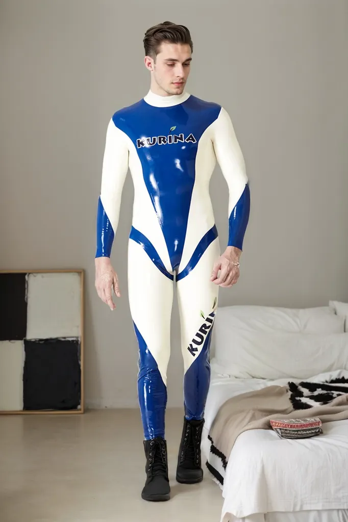 Men Latex Catsuits Male Kurina Back Zipper Catsuit Cool Motorcycle Riding Outfit