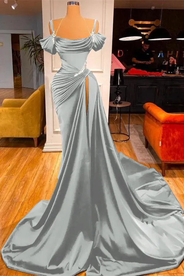 Dark Green Off-the-Shoulder Prom Dress Long Slit Pleated PD021 Dark Green Off-the-Shoulder Prom Dress Long Slit Pleated PD021
