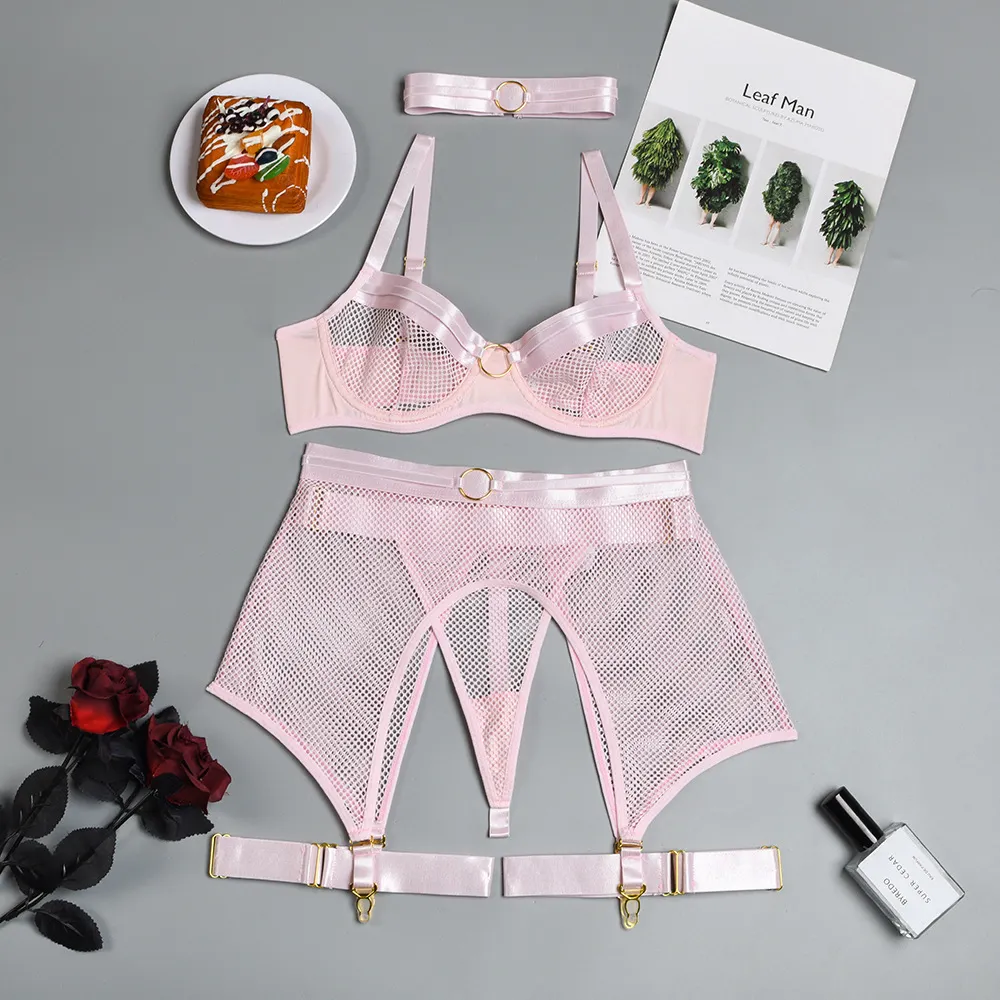 Billionm Lace Lingerie Set Women Black Push Up Bra and Panty with Garter Belt Bralette See Through Sexy Lenceria Underwear Set Femme Sex
