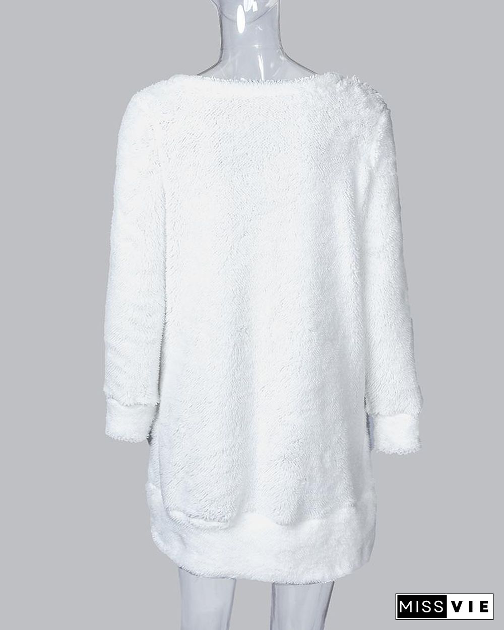 Pocket Design Plain Fluffy Dress P14086