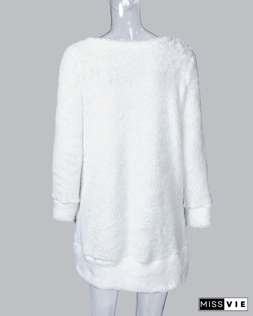 Pocket Design Plain Fluffy Dress P14086