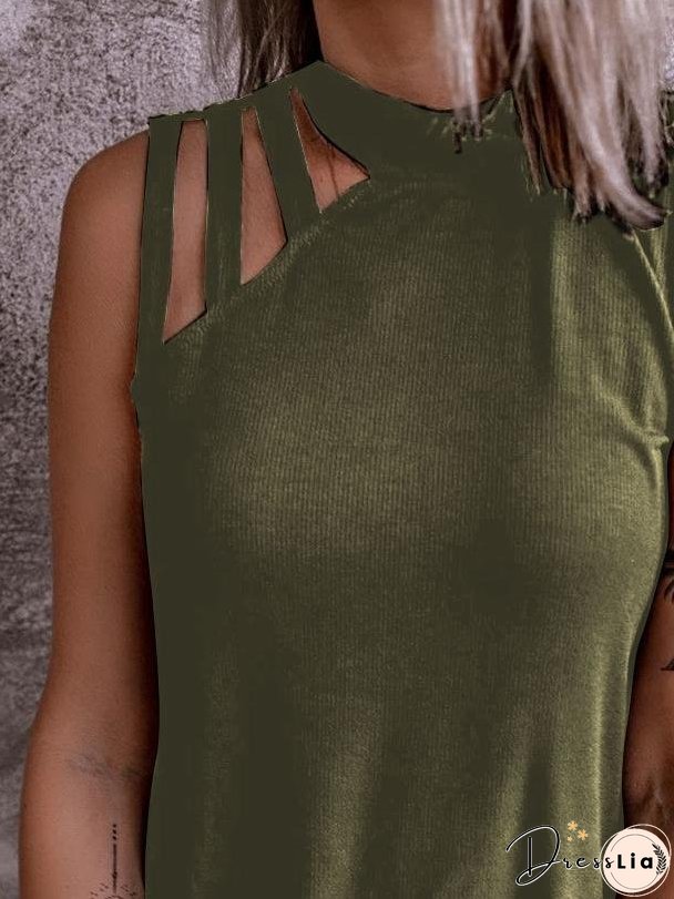 Solid Color Hollow Round Neck Tanks Tops