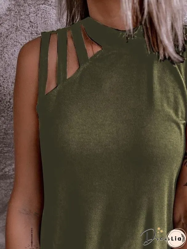 Solid Color Hollow Round Neck Tanks Tops