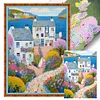 (Big Size)Colorful Houses On The Coast - 14CT Stamped Cross Stitch - 40*60cm - Landscape