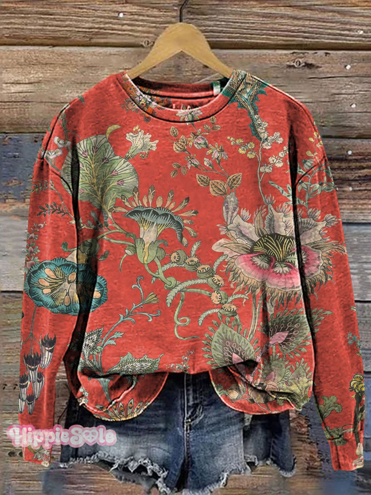 Vintage Floral Casual Print Sweatshirt Multicolor / S