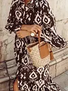 Stand Collar Floral Print Loose Falbala Maxi Dress