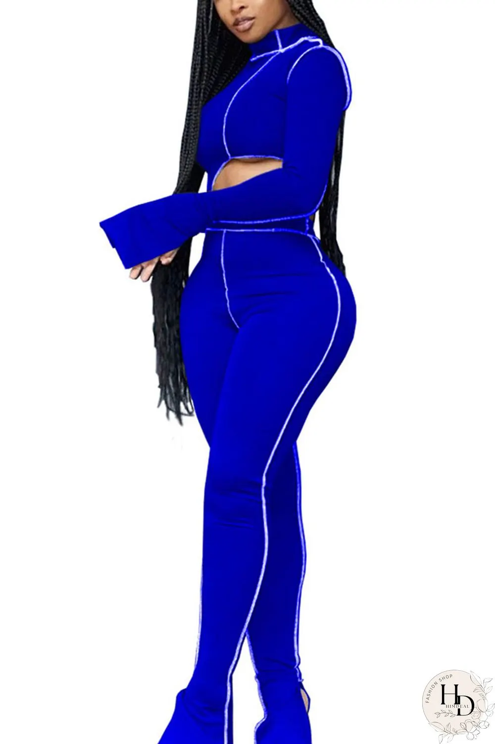 Blue Polyester Sexy Active OL Solid pencil Sleeveless Two Pieces