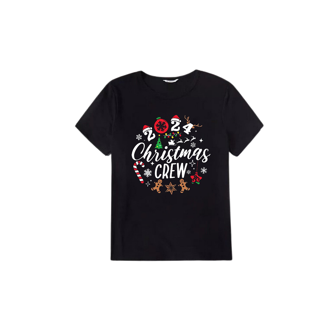 2024 Christmas Crew Making Memories Together Text Print Black Short Sleeve with Red & Black Plaid Pant Family Matching Pajamas