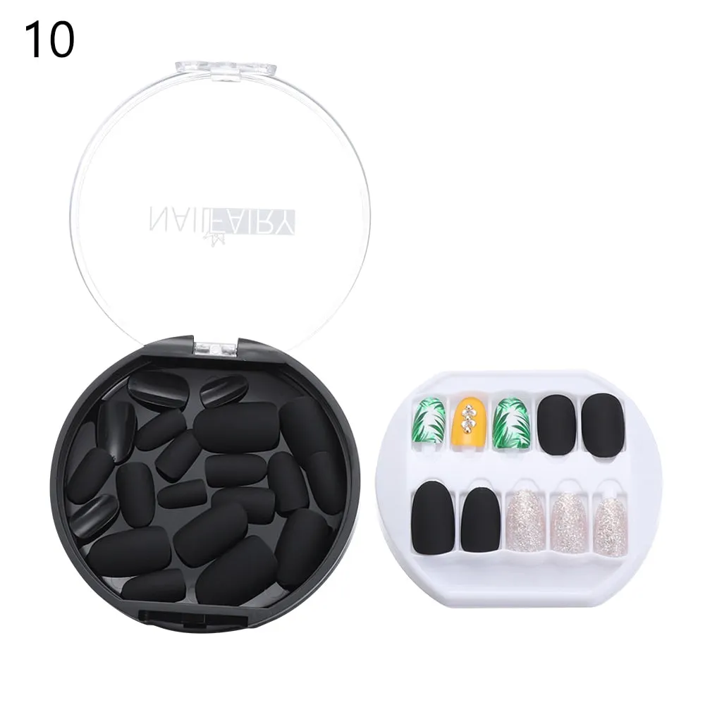 30PCS/Set Fake Nails Press Coffin False Full Artificial Short Kiss Detachable Stick Designs Press Nails Art Tipsy Cover Box