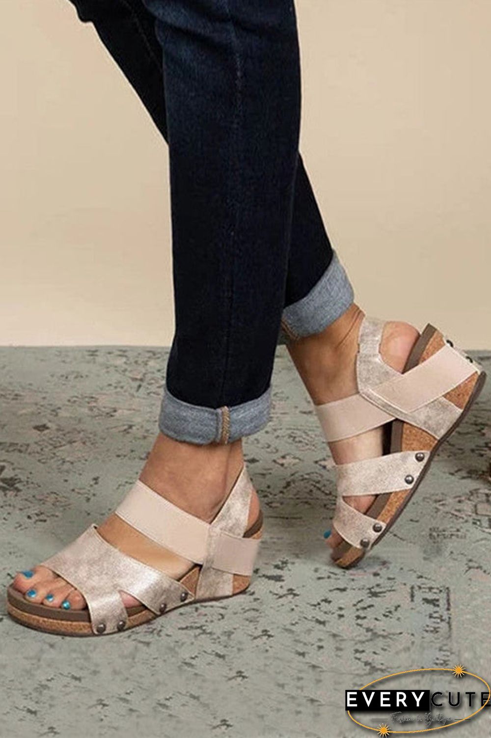 Open Toe Cut Out Wedge Sandals