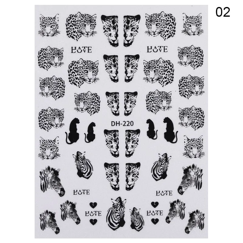 1PC Animals 3D Nail Stickers Leopard Zebra Transfer Stickers Kiss Letter Number Nail Art Stickers Colorful Nail Art Decoration