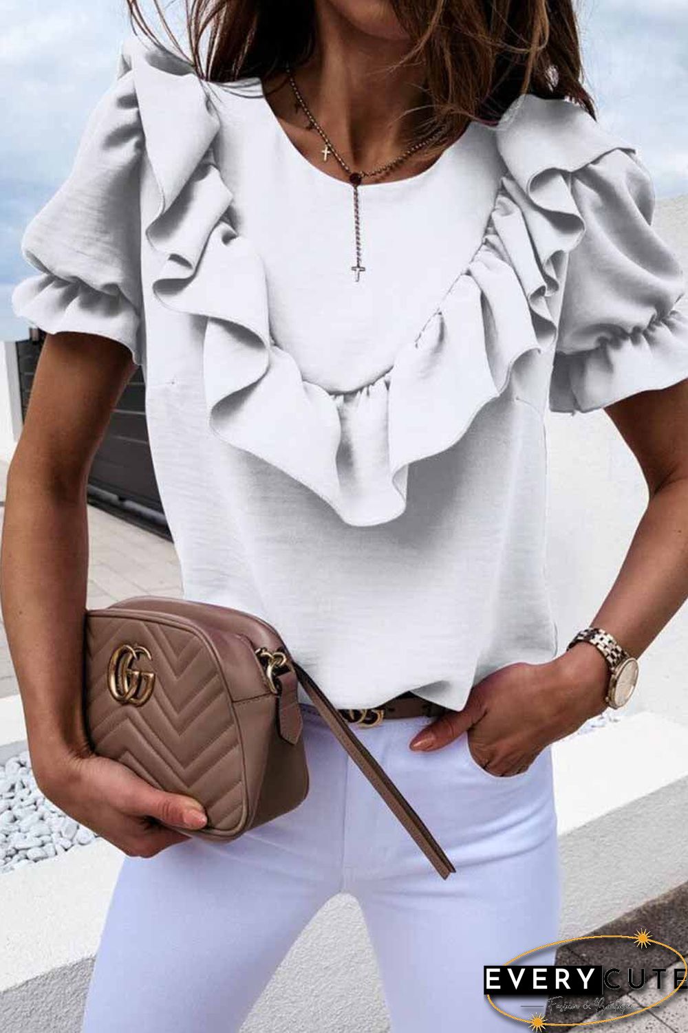Ruffled Loose Short Sleeves Tops