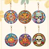 6PCS Diamond Painting Double Sided  Skull Glass Pumpkin Halloween Keychains Kit