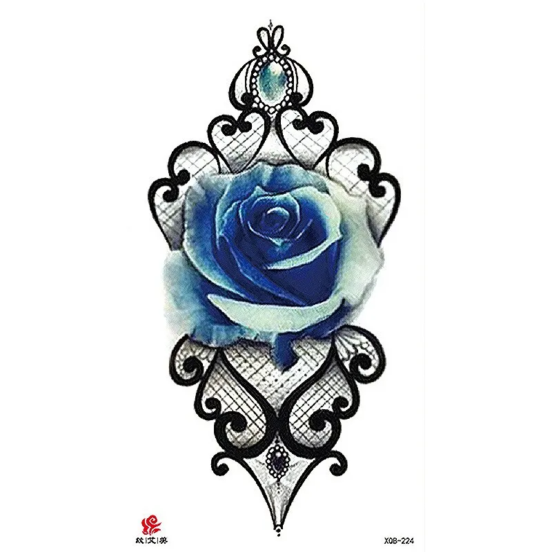 Sdrawing Temporary Tattoo Sticker Flash Tattoos Skull Snake Wolf Blue Pink Rose Flowers Body Art Arm Fake Sleeve Tatoo Women