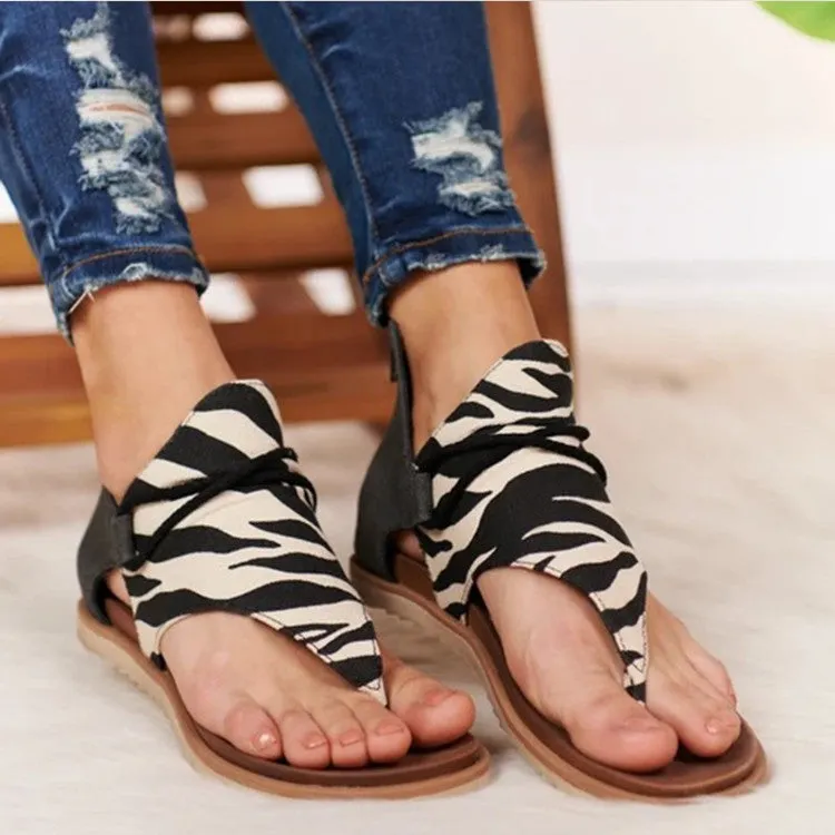 Leopard Printed Zipper Flat Sandals
