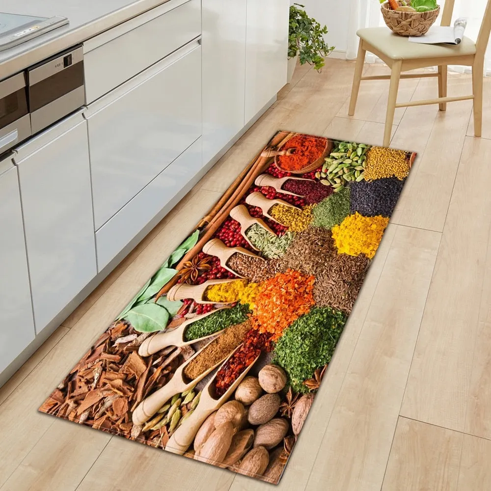 Seasoning Pattern Kitchen Floor Mat Home Entrance Doormat Bedroom Living Room Decoration Long Carpet Hallway Bath Anti-Slip Rugs
