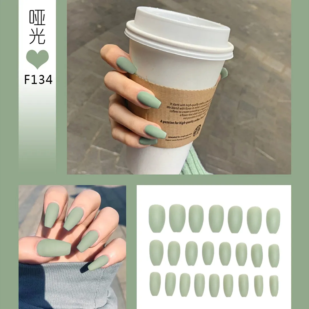 Nail Art Fake Nails Stiletto Tips Clear Press on Long False with Glue Coffin Stick Display Full Cover Artificial Designs Matte