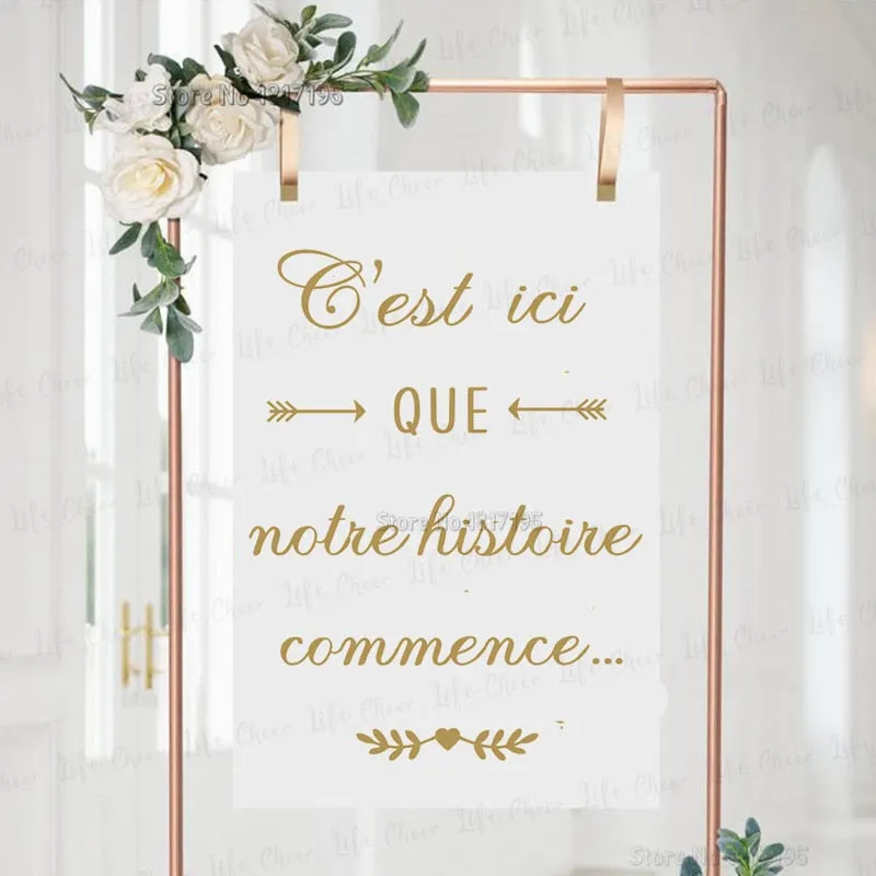 Our Story Begins Quote Vinyl Board Sticker French Pattern Wedding Decoration Art Unique Wedding Gift Mirror Vinyl Decals