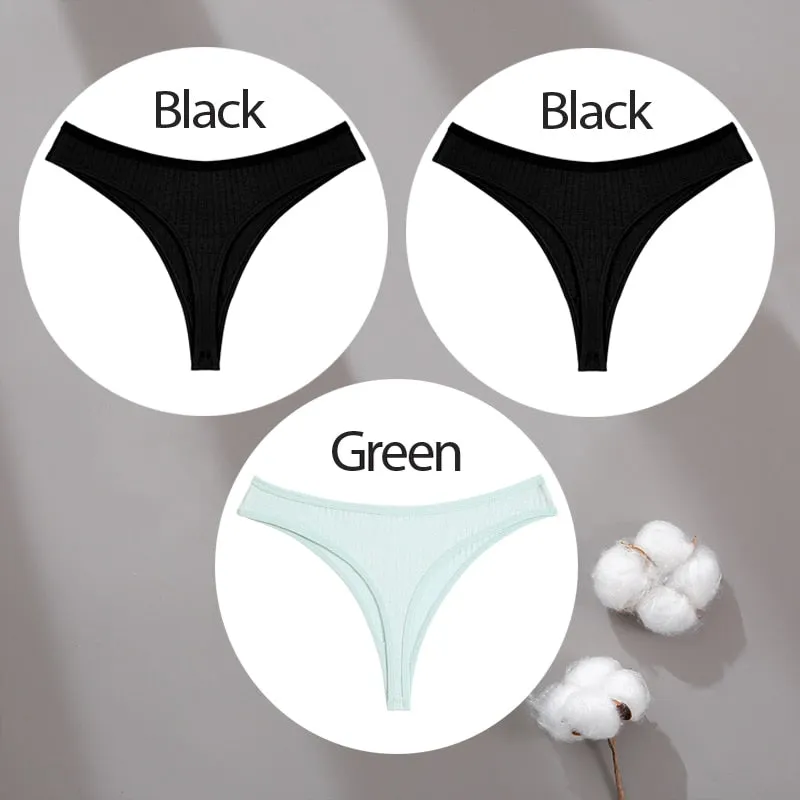 3PCS/Set Cotton Panties G-String Women Panties Sexy Underwear Female Lingerie Thong Briefs for Woman Solid Color Intimate Pantys