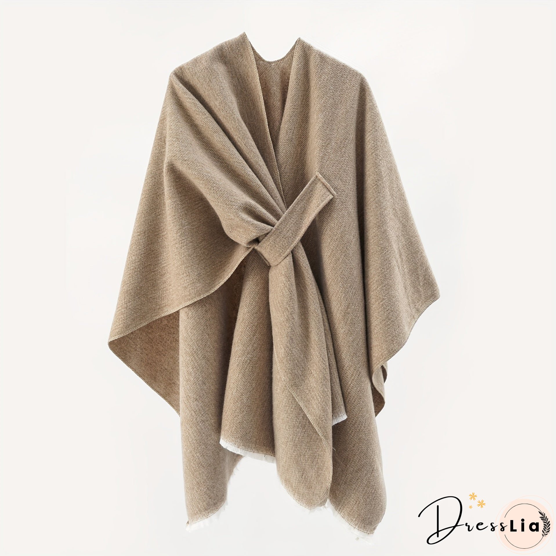 Solid Color Comfortable Shawl With Sleeves, Multifunctional Outdoor Windproof And Coldproof Cloak
