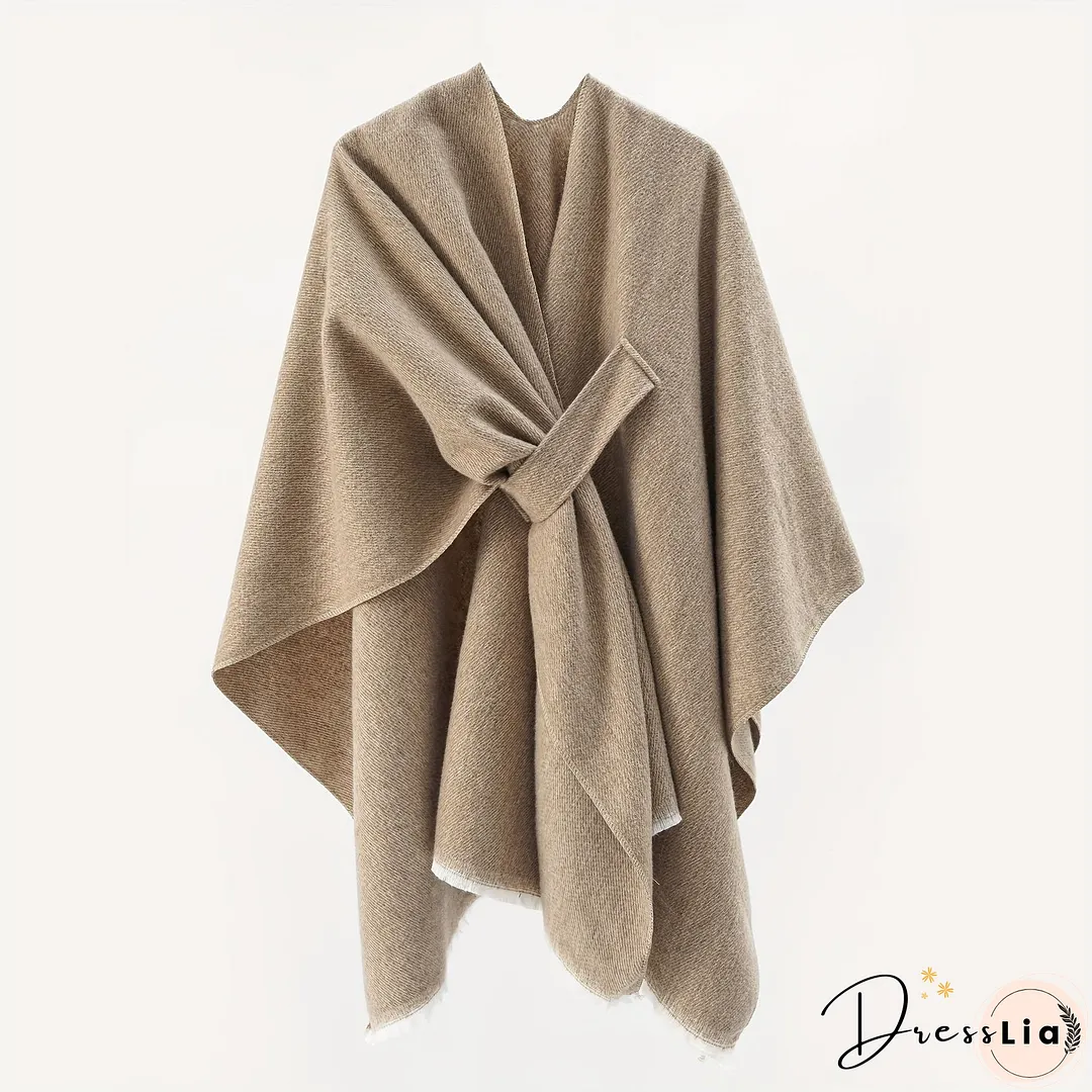 Solid Color Comfortable Shawl With Sleeves, Multifunctional Outdoor Windproof And Coldproof Cloak
