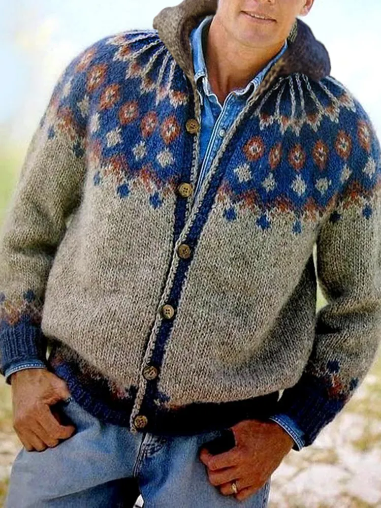 Retro Warm Iceland Jacquard  Hooded Sweatshirt