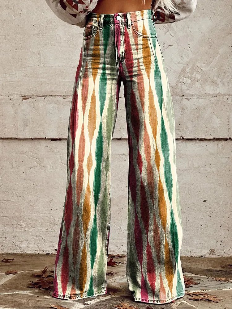 Women's Vintage Print Casual Wide Leg Pants