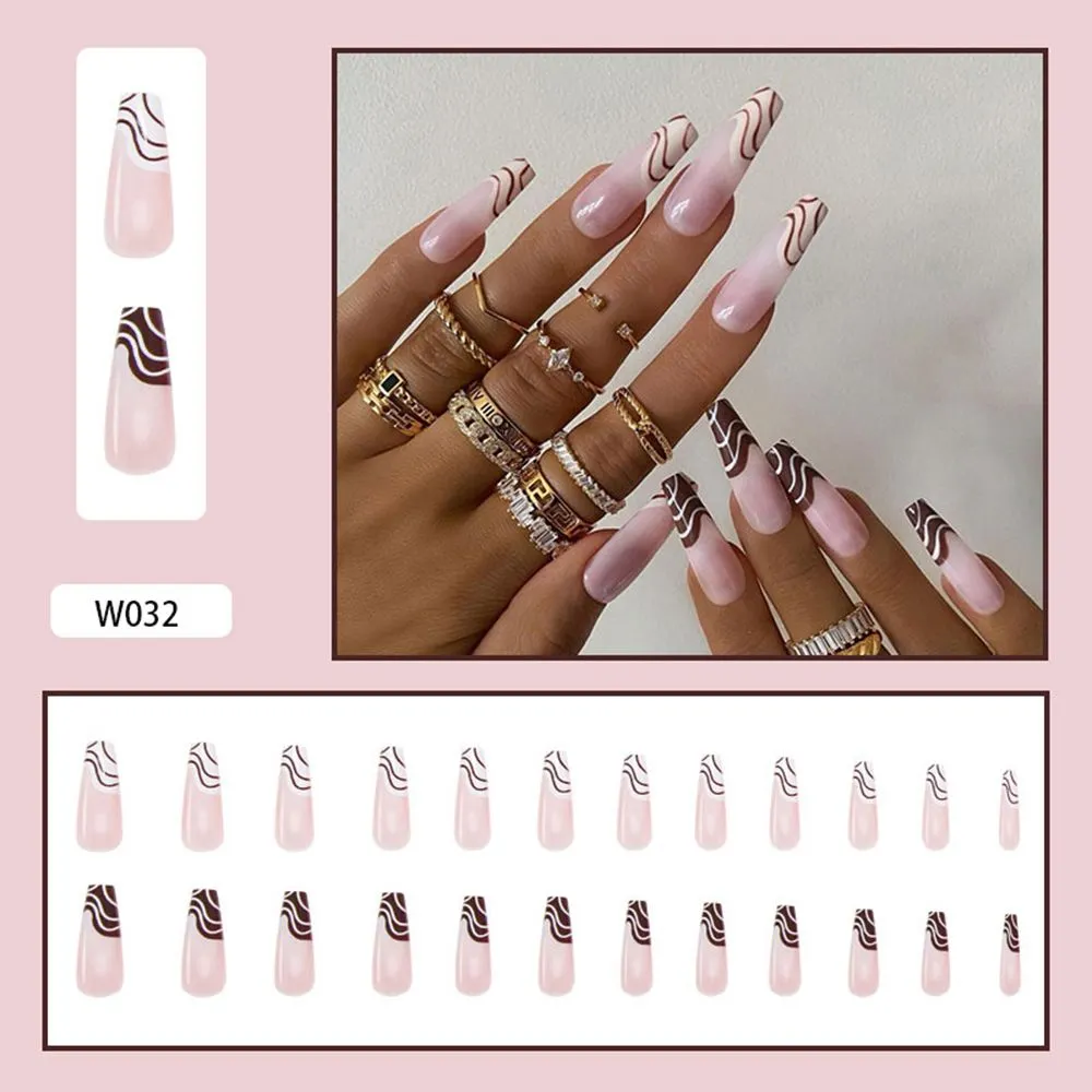 24pcs/Box Long Coffin False Nails with Dragon Pattern Design Ballerina Manicure Patches Press On Nails Full Cover Nail Tips-Nail Inspo