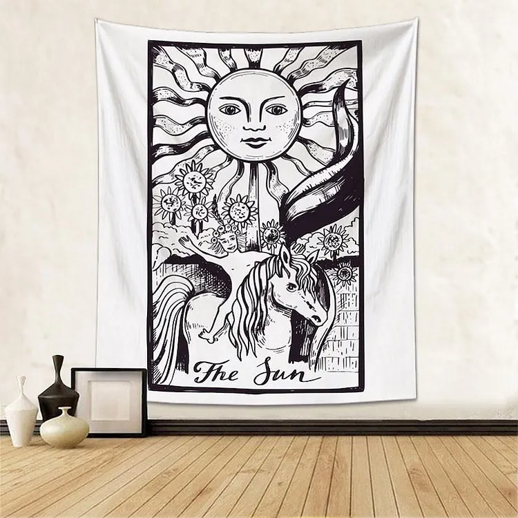 The Black and White Sun Tarot Tapestry Wall Hanging