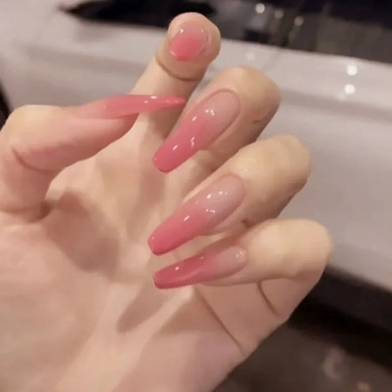 24pcs Butterfly Nail Patch Glue Type Removable Long Paragraph Fashion Manicure Wearable False Nails Patch With Glue Fake Nails-Nail Inspo