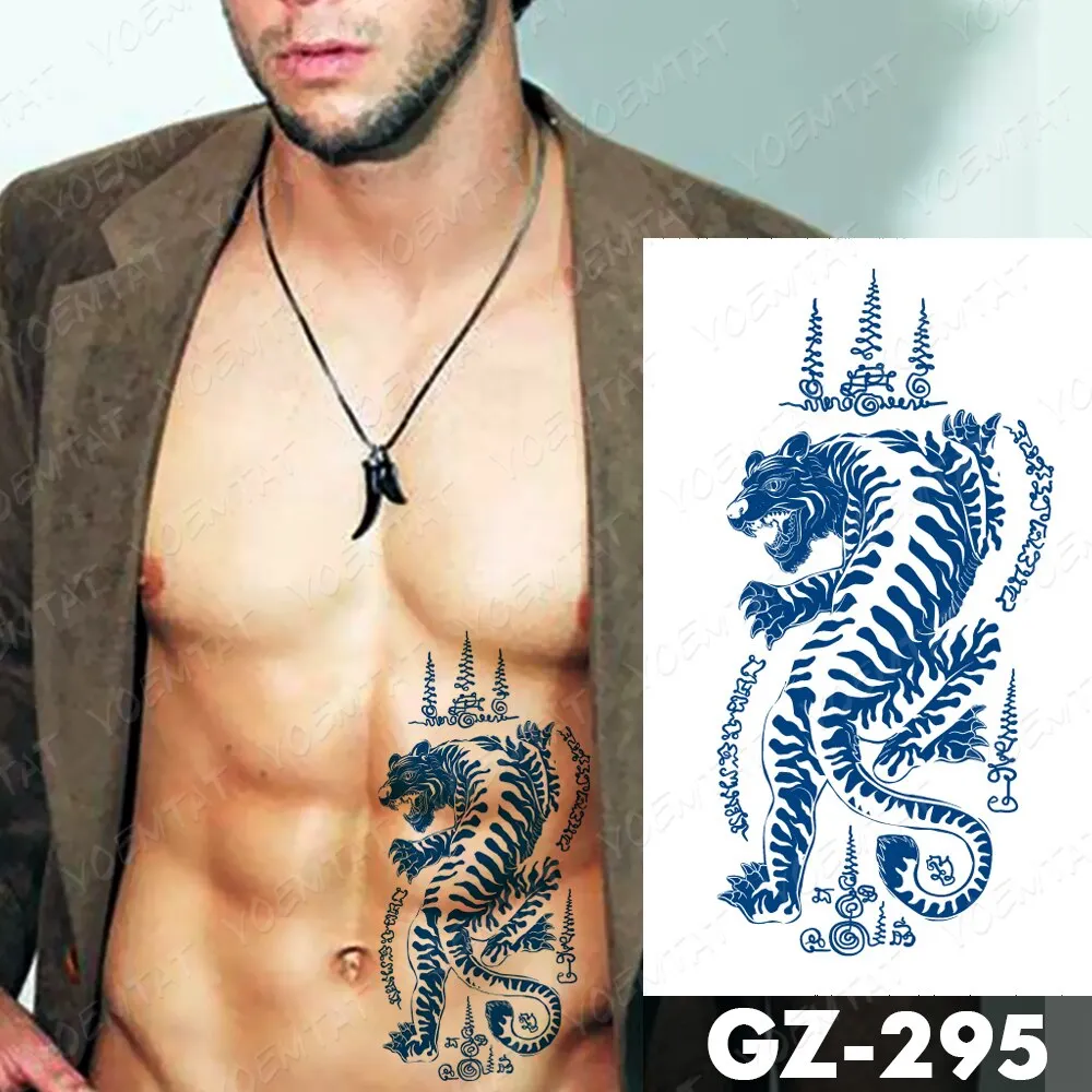 Sdrawing Lasting Ink Tattoos Body Art Waterproof Temporary Tattoo Sticker Line Dragon Tiger Totem Tatoo Arm Fake Fox Whale Tatto