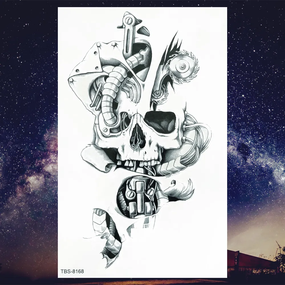 Sdrawing Henna Fake Temporary Tattoos For Men Women Black Creative Wolf Tattoo Sticker Geometric Tribe Owl Skeleton Tatoos Body Arms