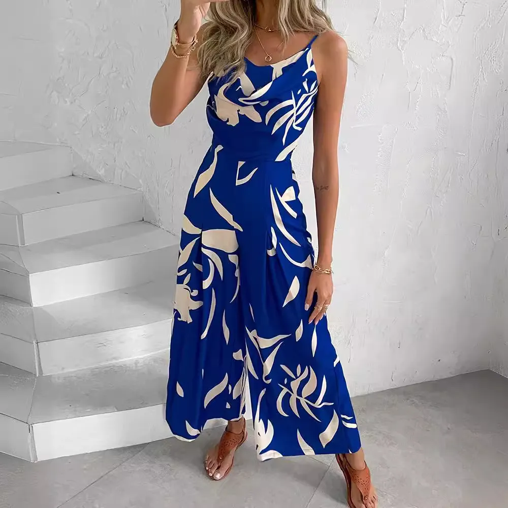 Churchf Women's Style Summer Print Slip Trousers Jumpsuit