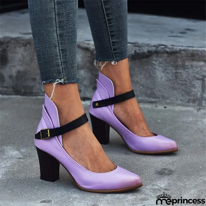 Stylish Ankle Strap Chunky High Heel Shoes